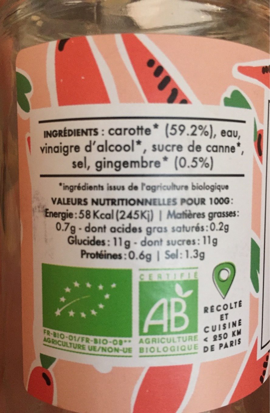 Pickles Orange Aphrodite - Tableau nutritionnel