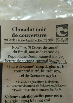 Chocolat noir de couverture 70% Caramel beurre salé - Ingredients - fr