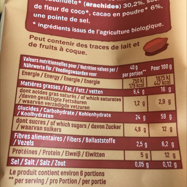 Les fourrées bio - Beurre de cacahuète & Cacao - Nutrition facts - fr
