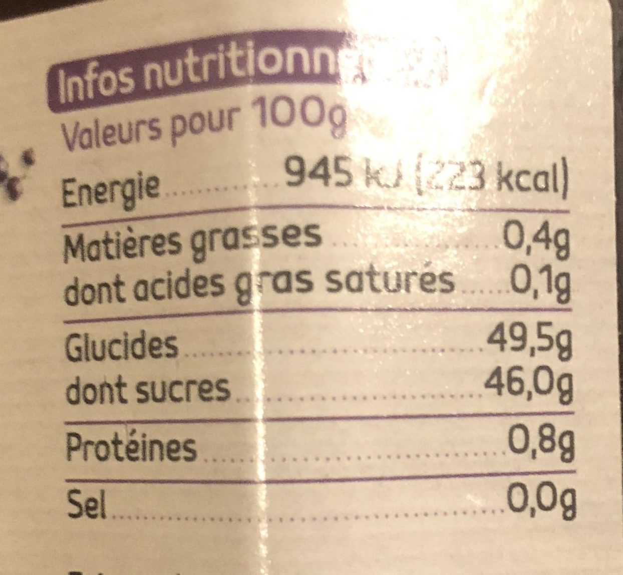 Confiture extra cassis - Nutrition facts - fr