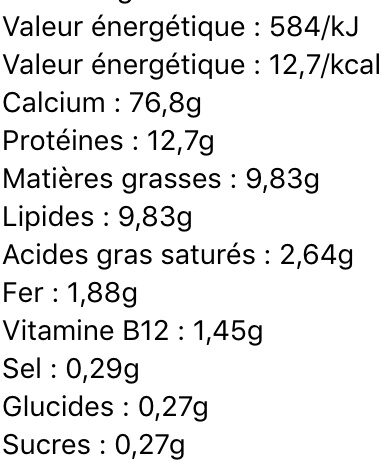 Oeufs - Nutrition facts - fr
