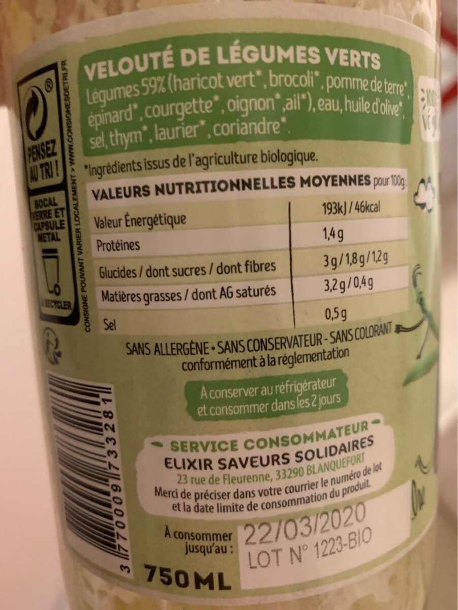 Soupe legumes verts - Nutrition facts - fr