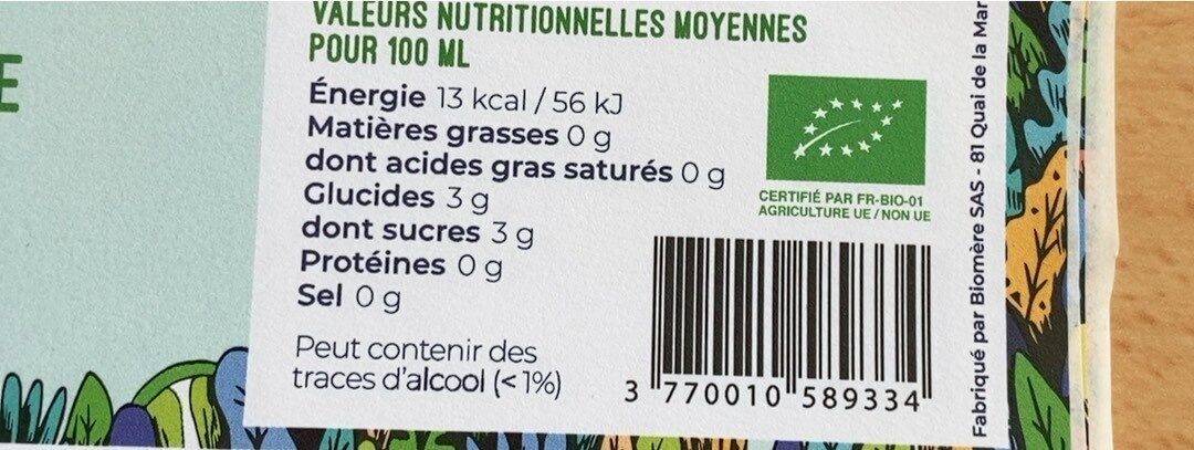Kombucha Citron Vert Menthe - Nutrition facts - fr