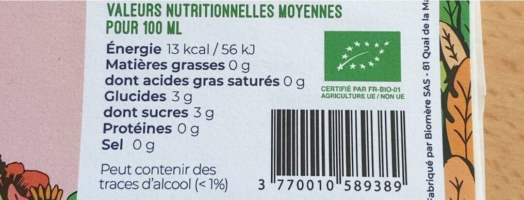 Kombucha Hibiscus Myrtille - Nutrition facts - fr