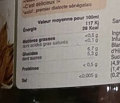 Deliscus Hibiscus Blanc Gingembre - Tableau nutritionnel