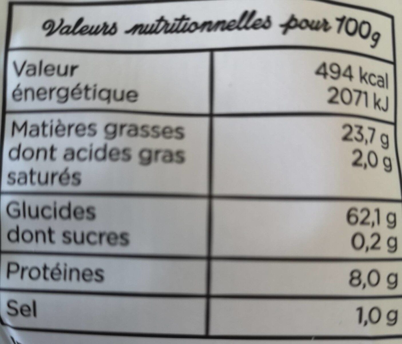La Chips Française finement salée - حقائق غذائية - fr