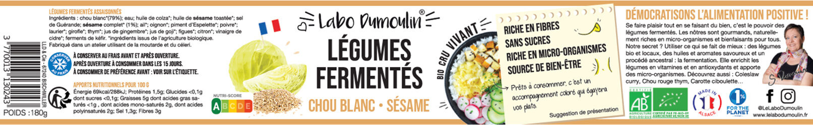 Légumes fermentés Chou blanc - Sésame - Ingrediënten - fr