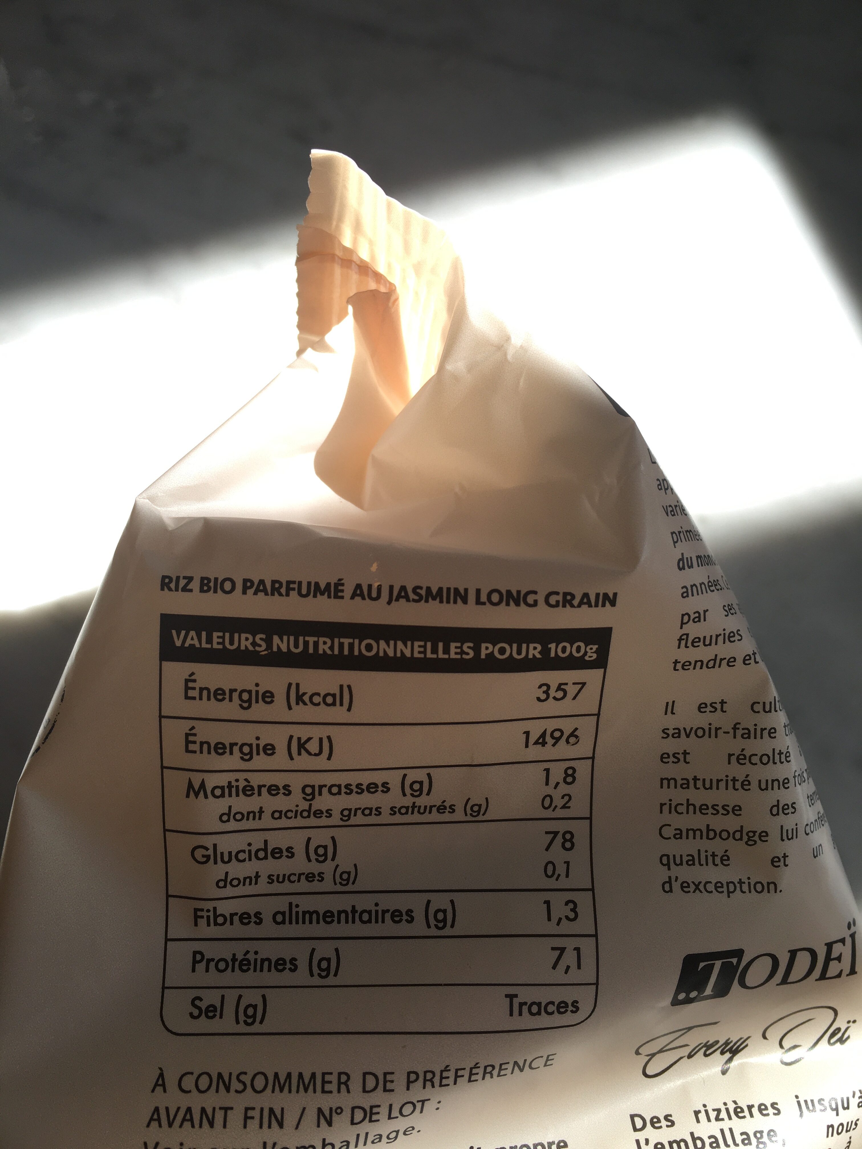 Riz long grain parfumé au jasmin BIO - Tableau nutritionnel