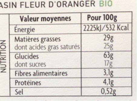 Biscuits sarrasin bio fleur d’oranger - Tableau nutritionnel