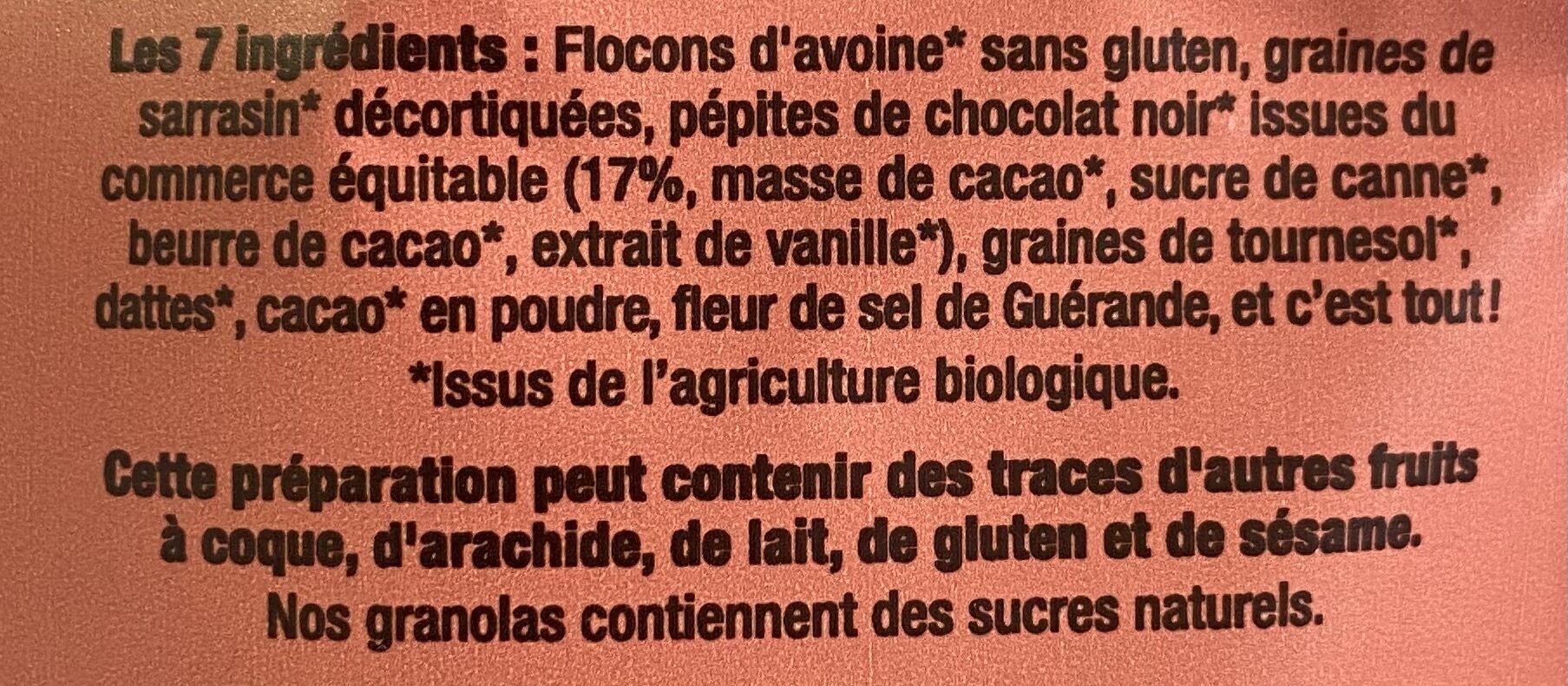 Granola Pépites de chocolat - Ingredients - fr
