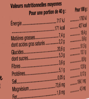 Granola Pépites de chocolat - Tableau nutritionnel