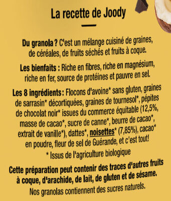 Granola Chocolat - Noisette - Ingrédients