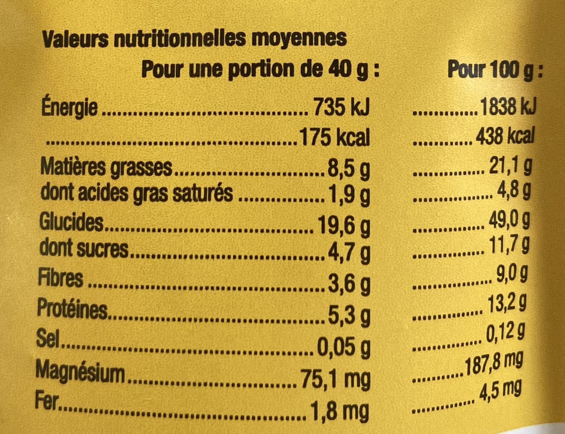 Granola Chocolat - Noisette - Nutrition facts - fr