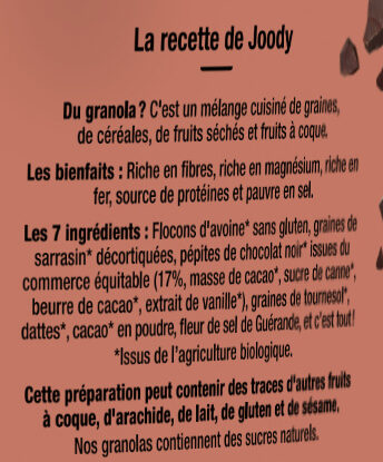 Granola Pépites de chocolat - Ingrédients