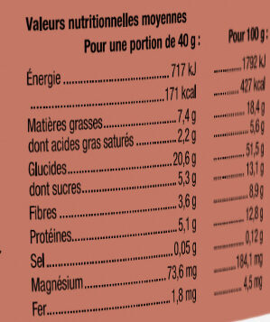 Granola Pépites de chocolat - Tableau nutritionnel