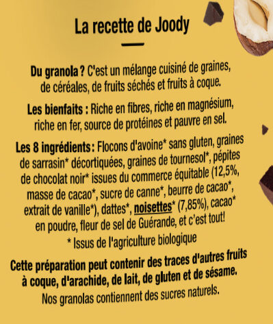 Granola Chocolat - Noisette - Ingrédients