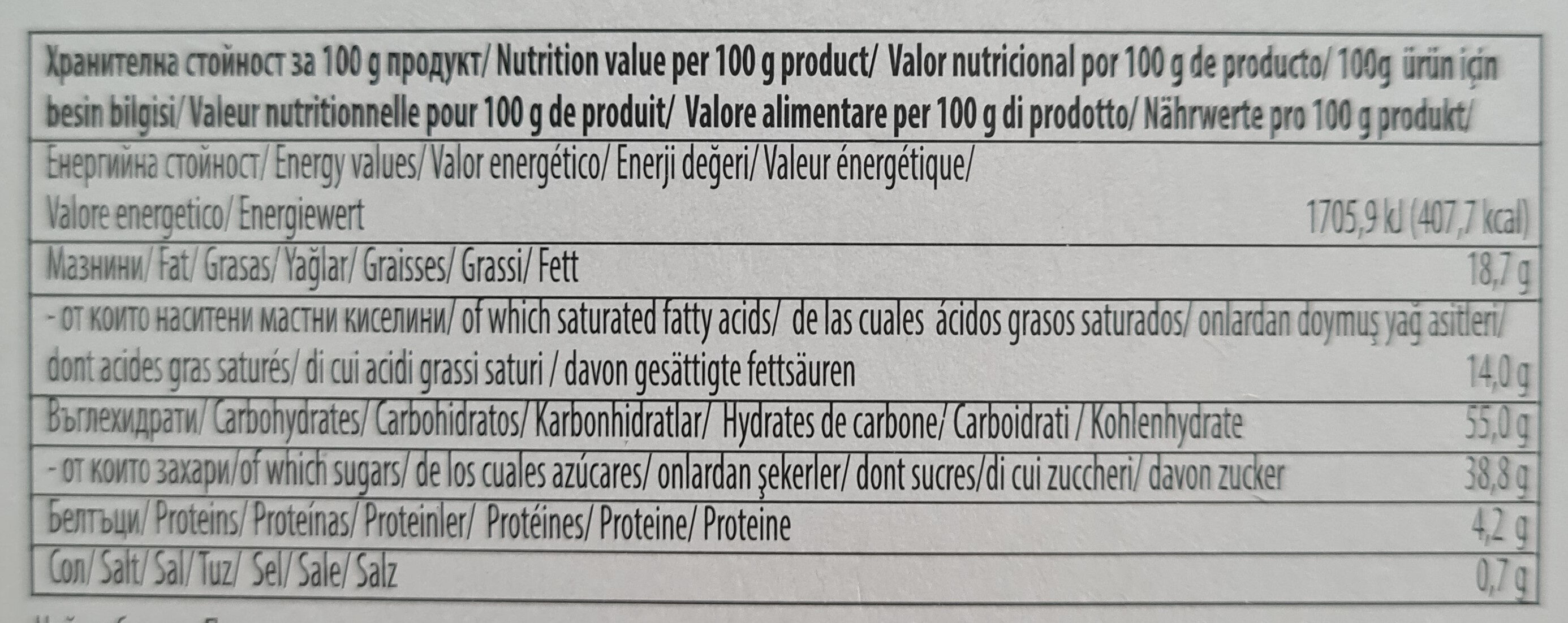 Суха паста с крем ванилия - Хранителни стойности