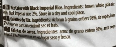 Rice Up Brown Rice Cake Black Imperial Rice Unsalted 120G Vegan - Ingredients - fr