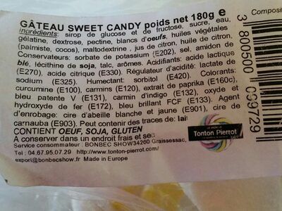 Tonton Pierrot Gâteau Sweet Candy 15X180G - Ingredients - fr