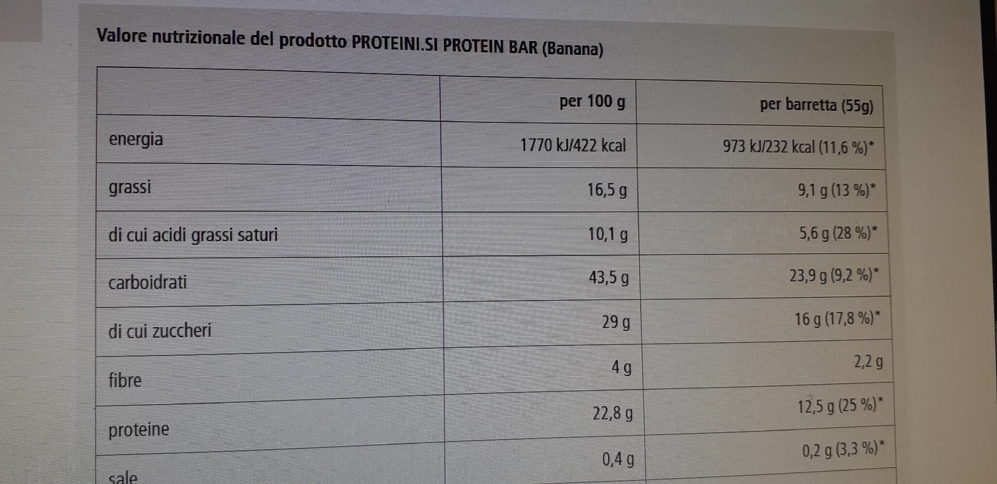Protein bar - Nährwertangaben - it