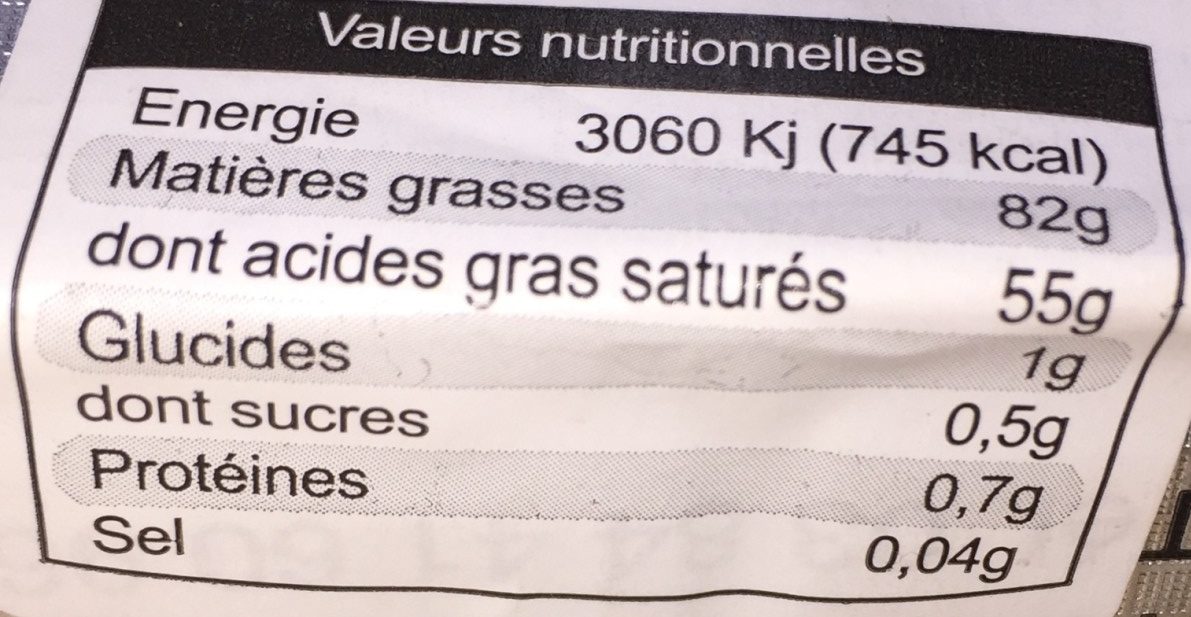 Beurre du Haut-Jura - Información nutricional - fr