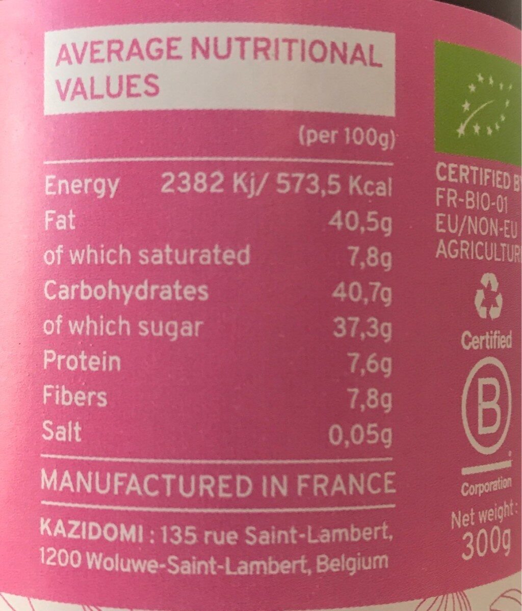 Chokodomi Pâte à Tartiner Chocolat Noisettes Bio - Voedingswaarden - fr