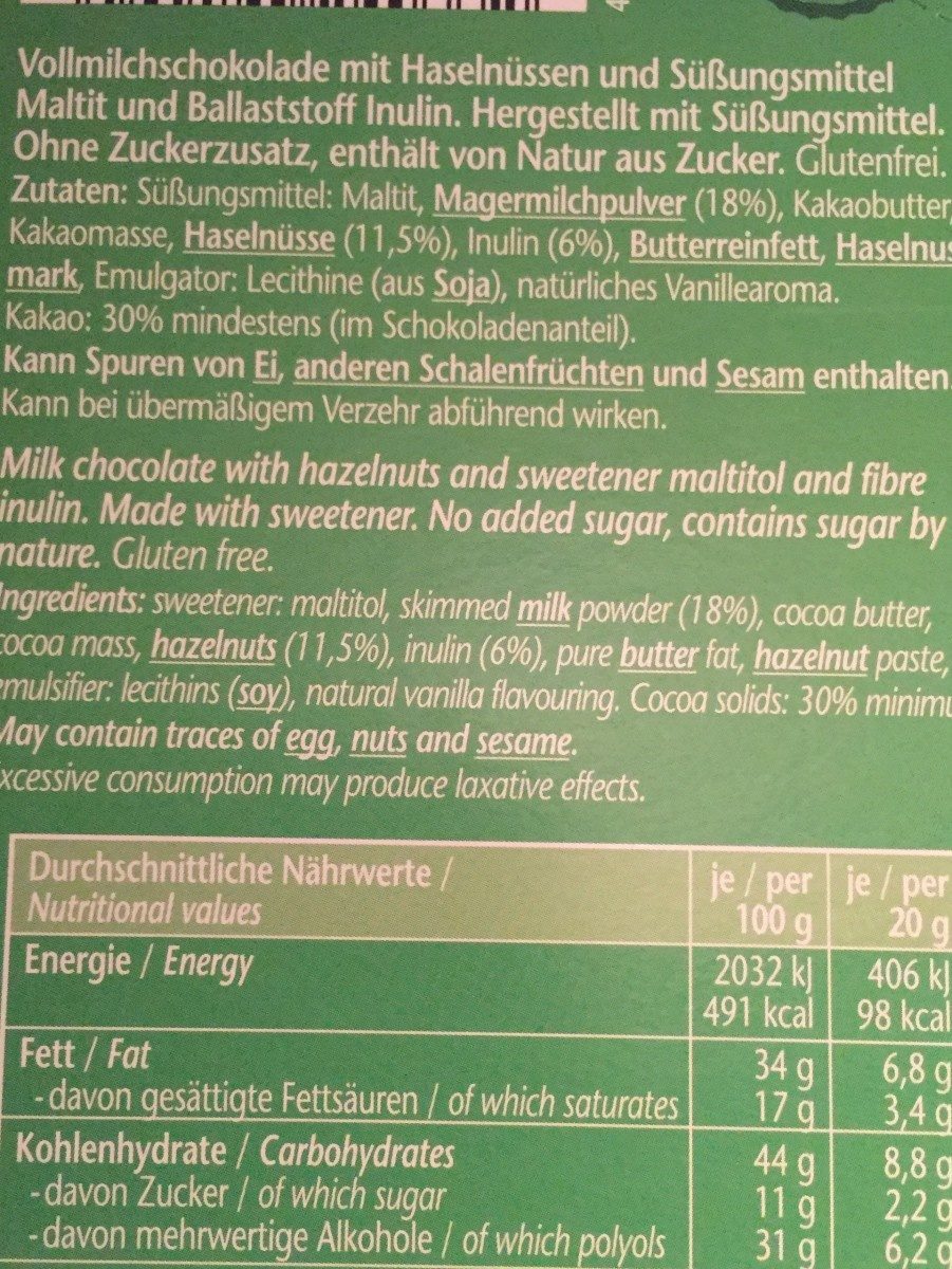 No sugar added Haselnuss - Ingrédients