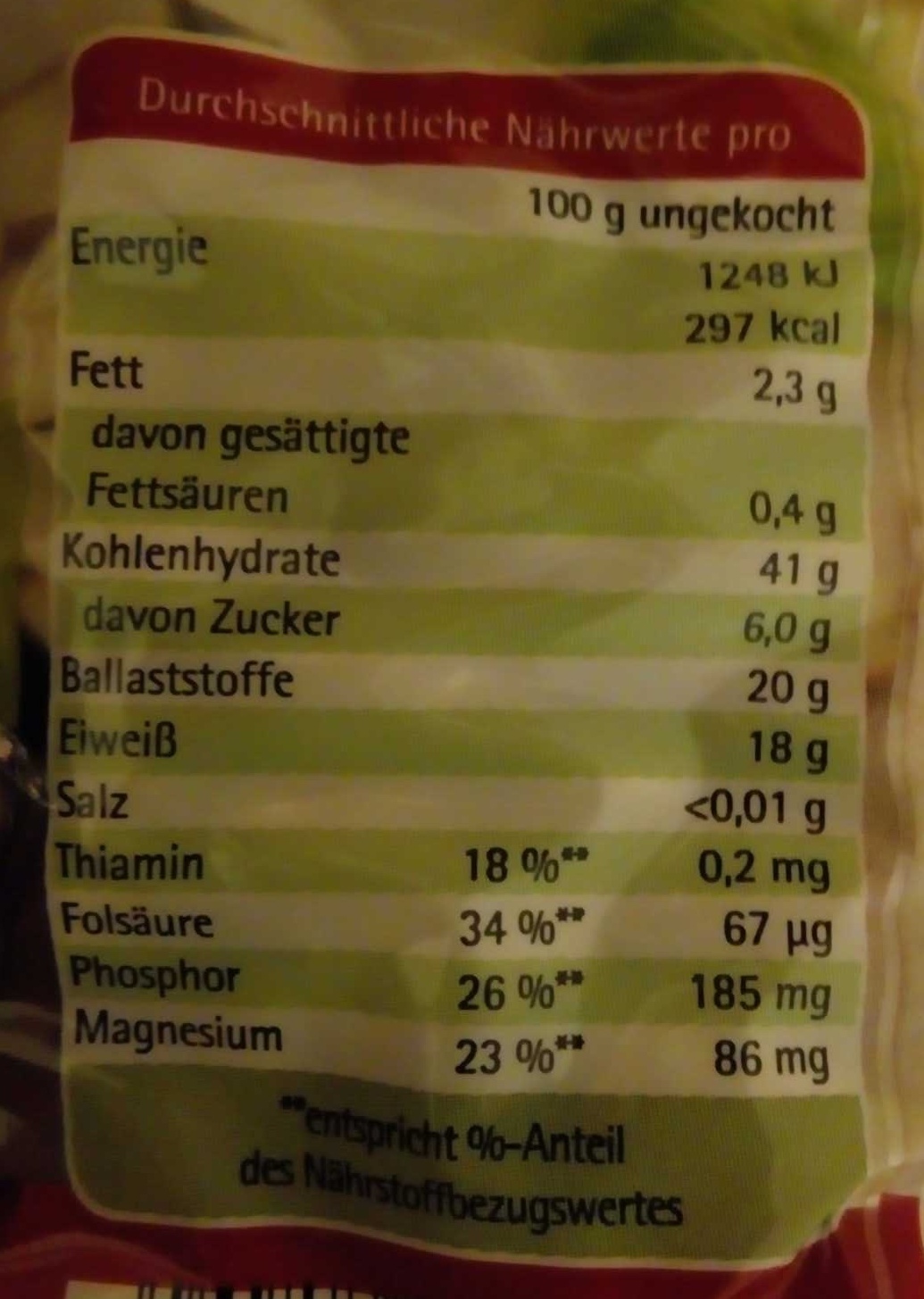 Weiße Riesenbohnen - Tableau nutritionnel - de