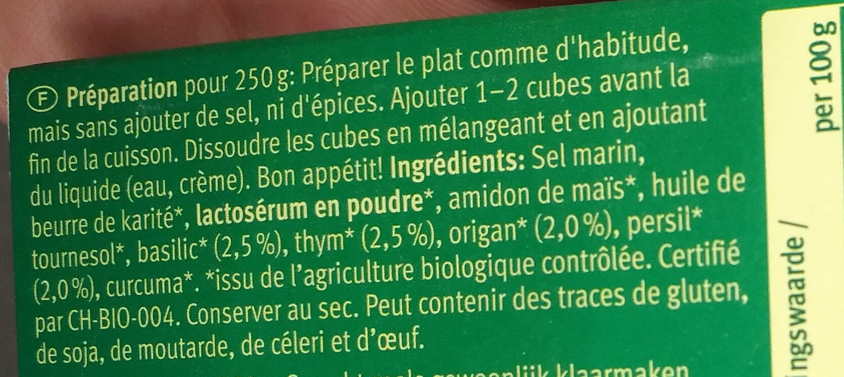 Bouillon Thym Basilic Cubes - Ingrédients