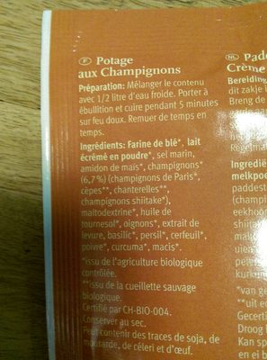 Potage aux champignons - Ingrediënten - fr