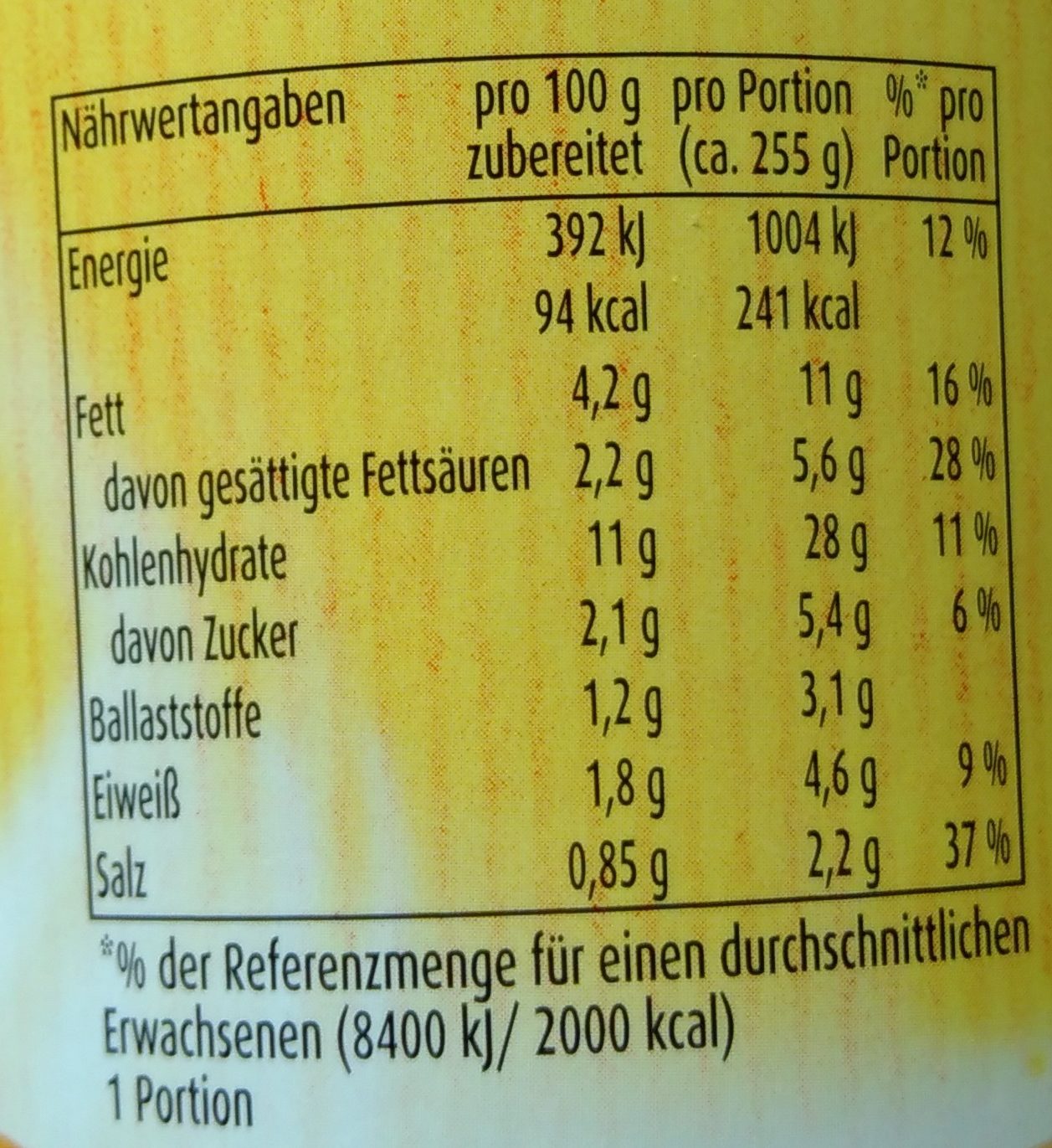 Kartoffel Snack Röstzwiebel - Nährwertangaben