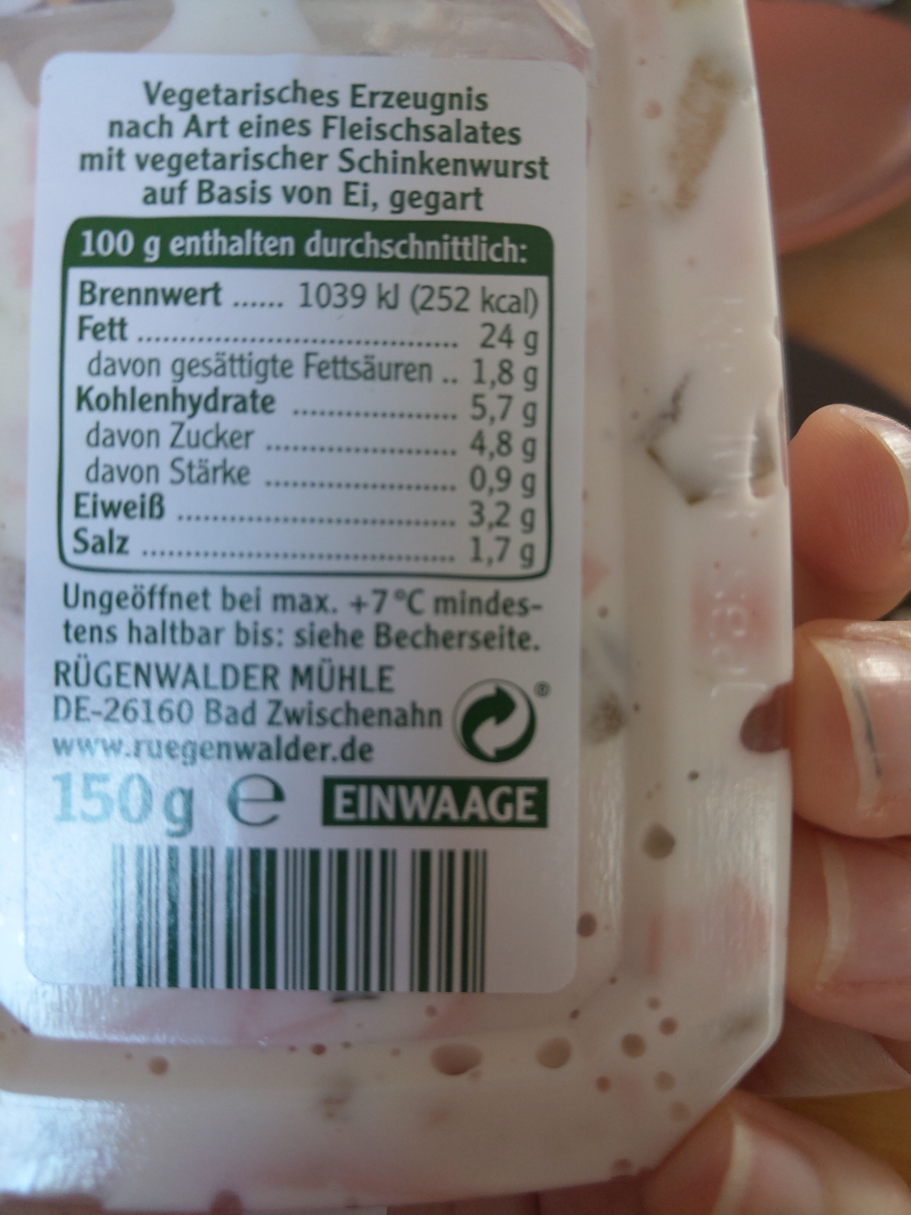 Vegetarischer Schinken Spicker Salat - Istruzioni per il riciclaggio e/o informazioni sull'imballaggio - de