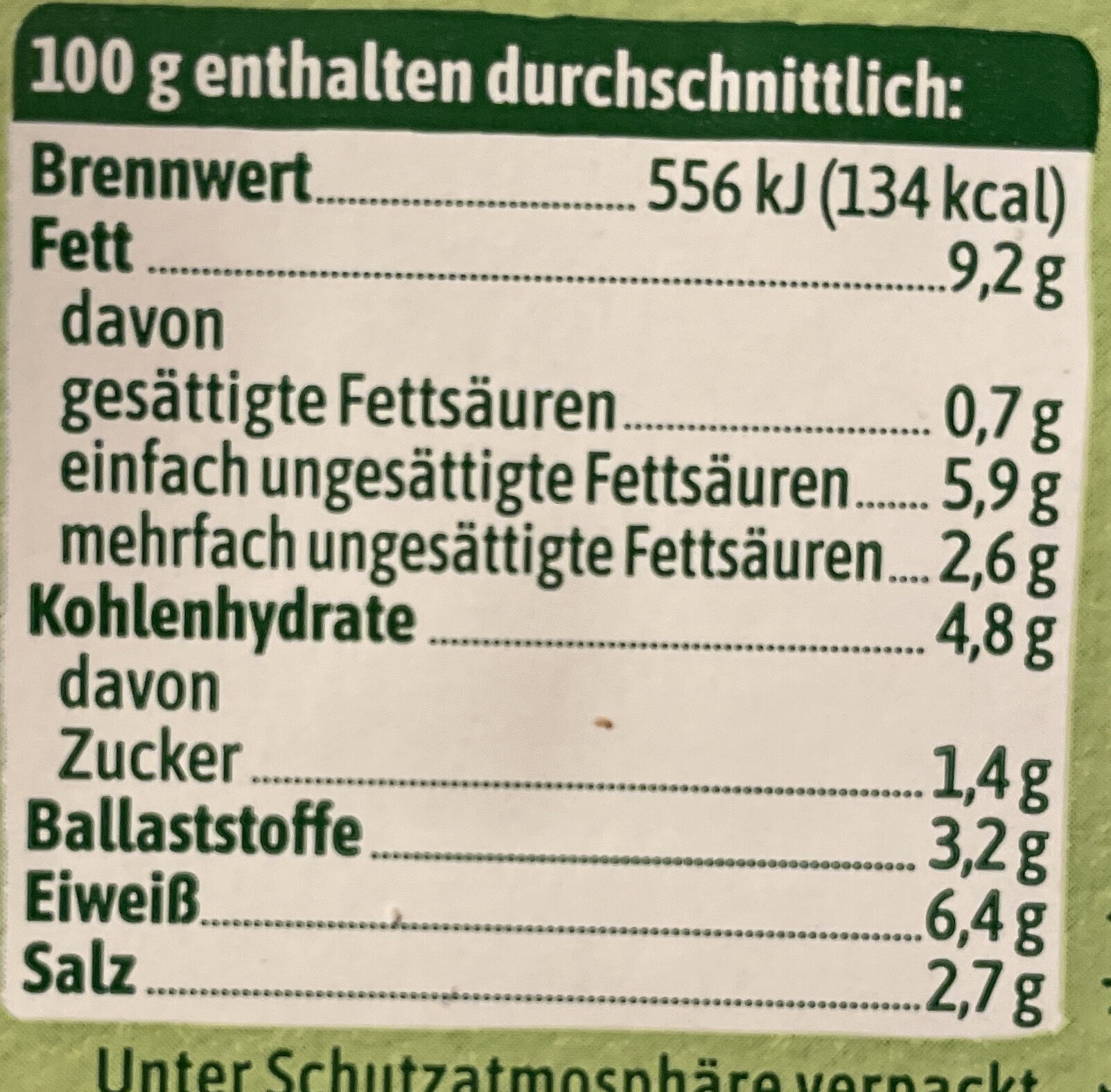 Vegane Mühlen Salami Klassisch - Valori nutrizionali - de
