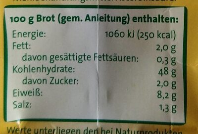 6-Korn-Brot - Nutrition facts - de