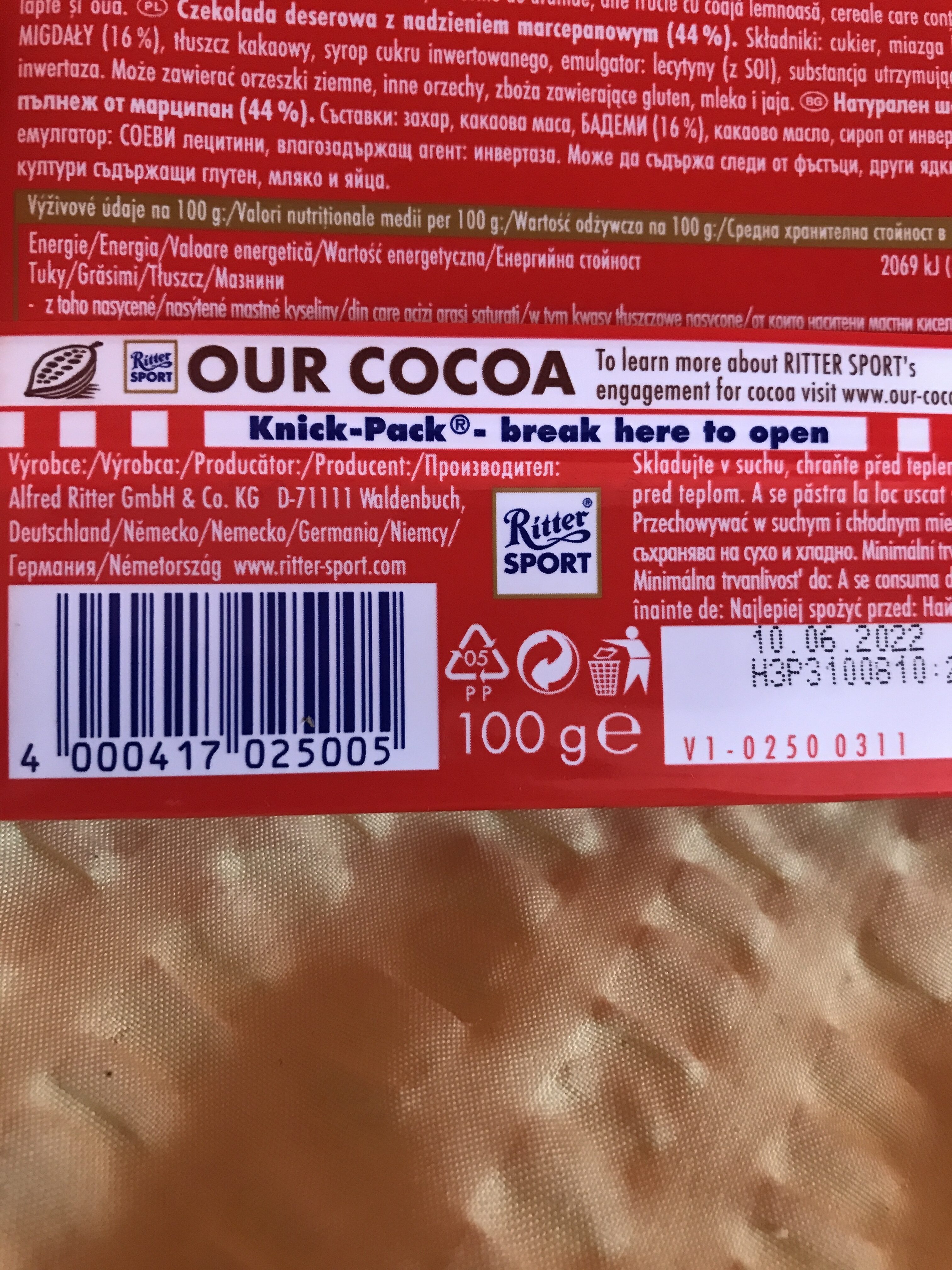 Schokolade Marzipan - Instruccions de reciclatge i/o informació d’embalatge - en