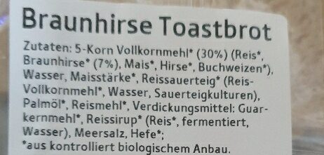 Glutenfrei Toastbrot - Ingredients - de