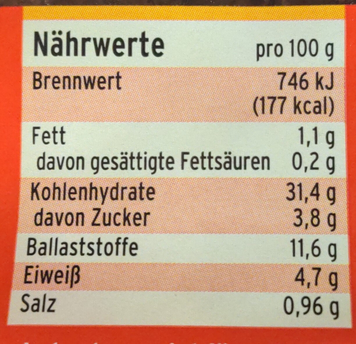 Westfälisches Vollkorn-Brot - Tableau nutritionnel - de