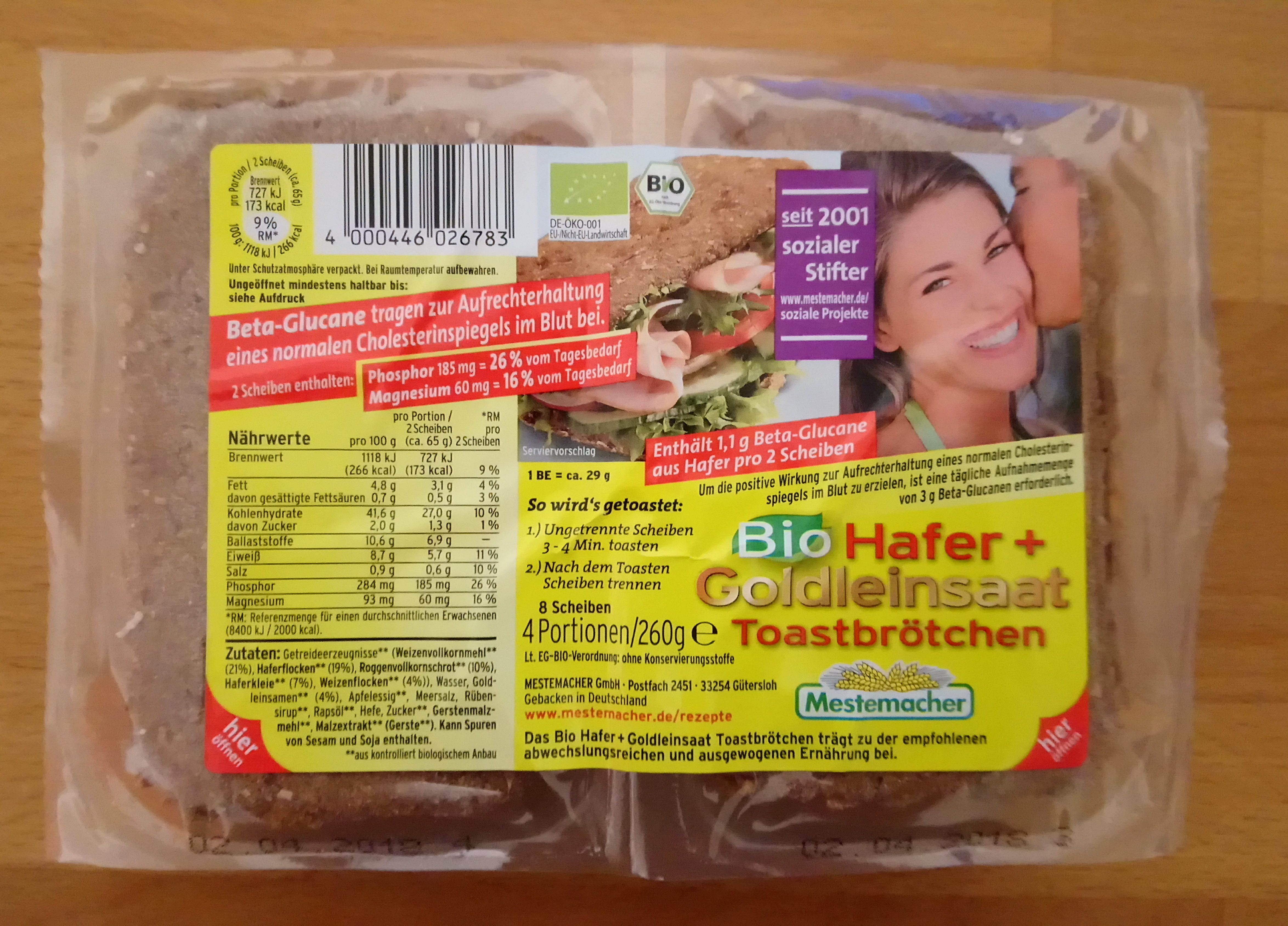 Bio Hafer + Goldleinsaat Toastbrötchen - Produkt
