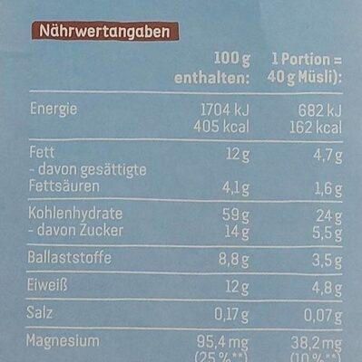 Vitalis Weniger süß Schoko Müsli - Nutrition facts - de