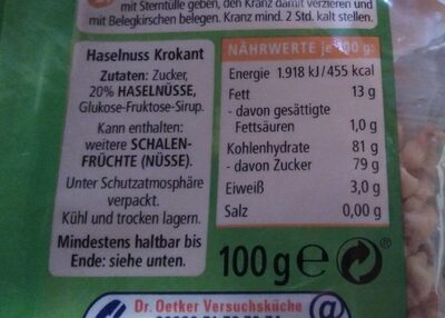 Haselnuss Krokant - Valori nutrizionali - de