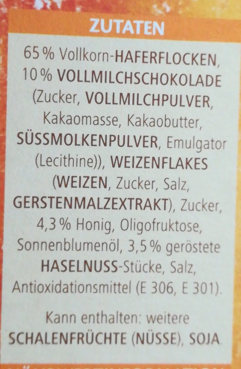Dr. Oetker Vitalis Roasted Müsli Schoko nuss (6,64 Eur / 1 Kg) - Ingredients - fr