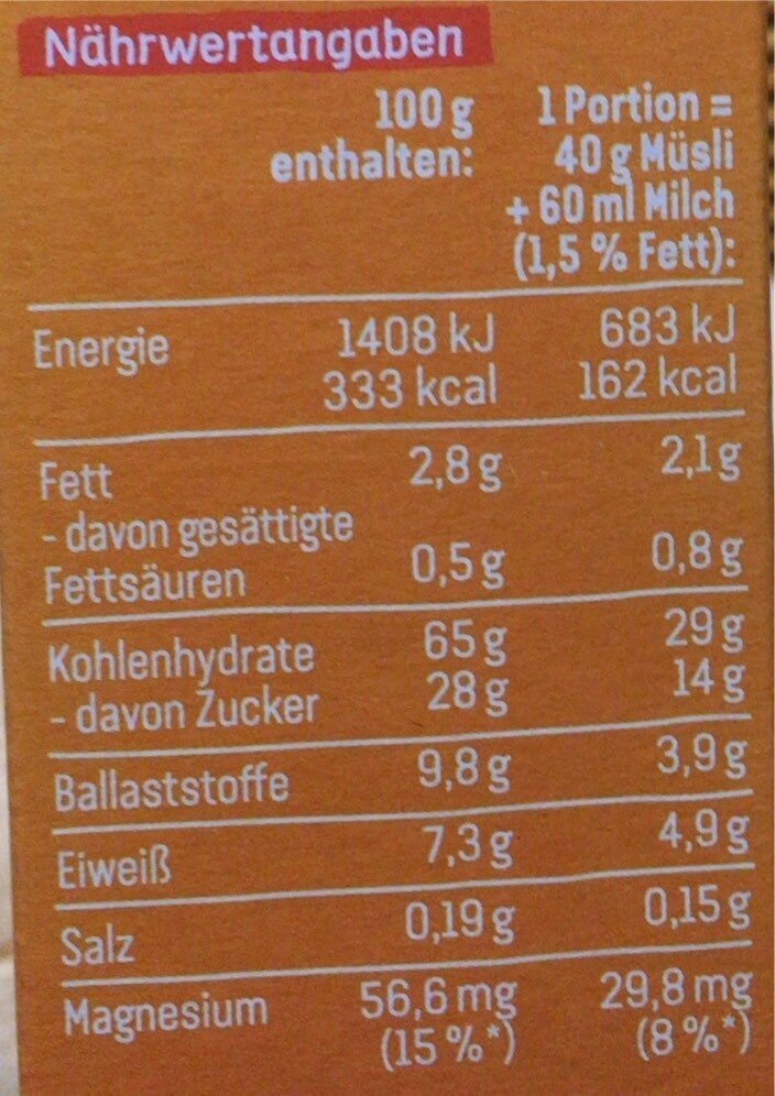 Vitalis Früchtemüsli - Tableau nutritionnel - de