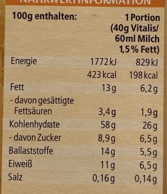 Vitalis multi kornmüsli - Nutrition facts - de