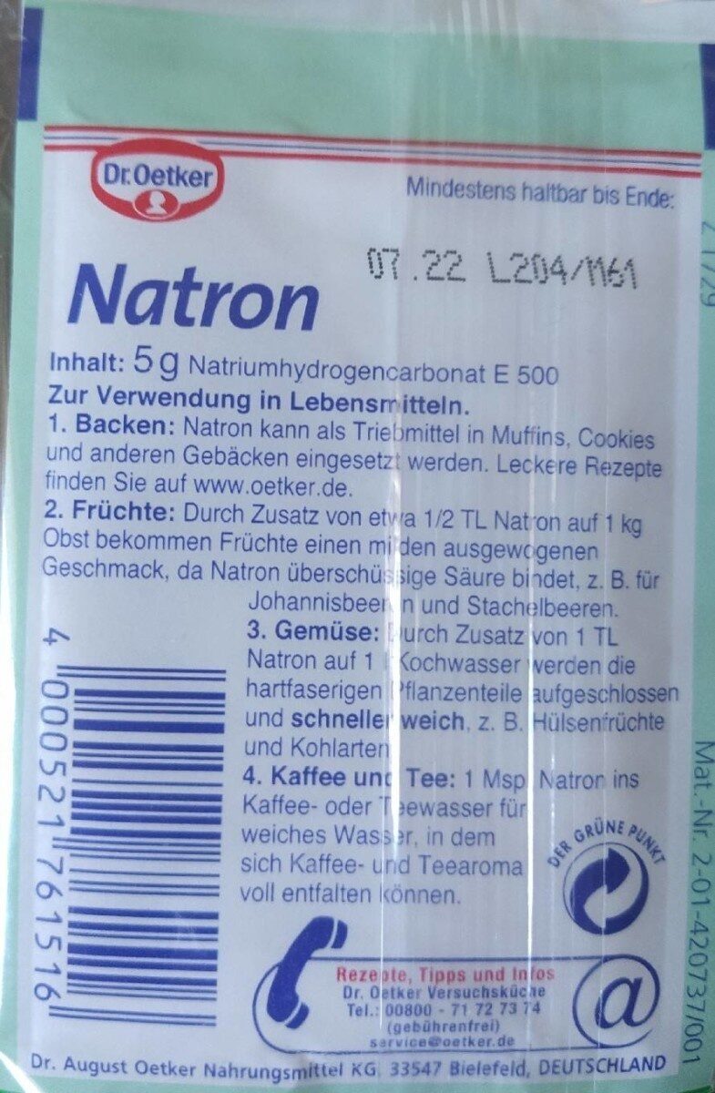 Natron - Tableau nutritionnel - de