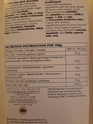 Noir Prodigieux 90% - Valori nutrizionali - fr