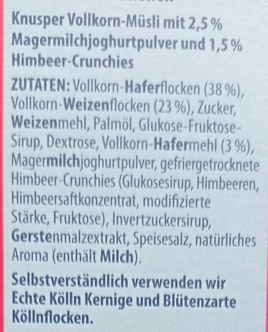 Knusper Joghurt Himbeer Müsli - Ingrédients - de