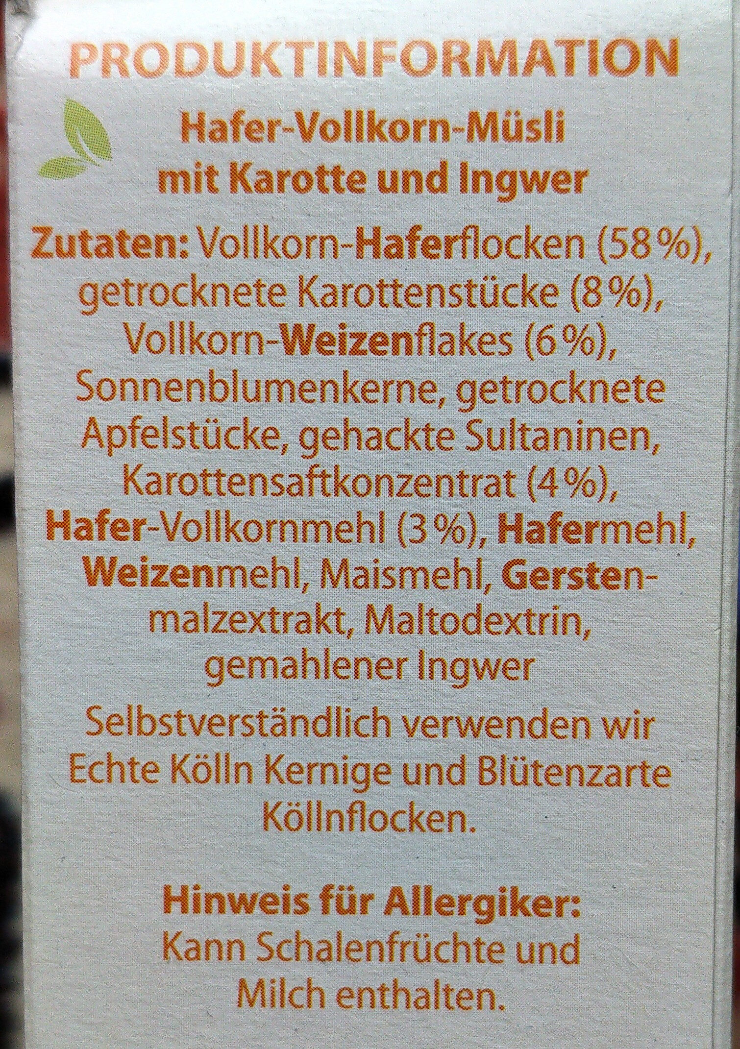 Veggie-Müsli Karotte & Ingwer - Ingredients - de