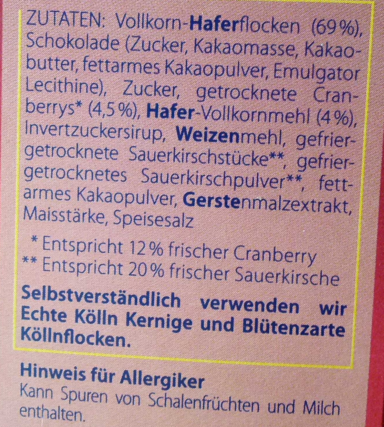 Schoko Kirsch - Ingredientes - de