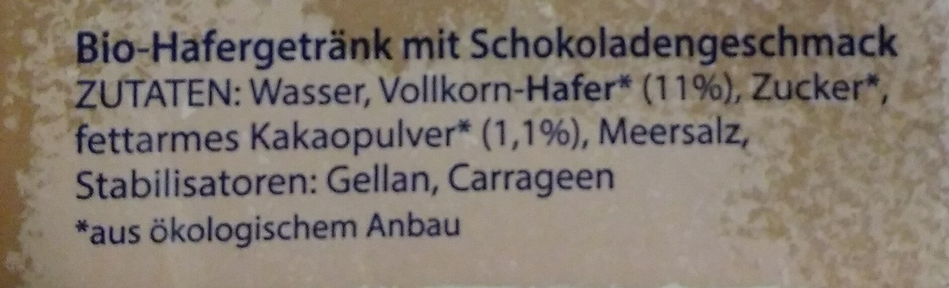 HaferLiebe Schoko - Ingredientes - de