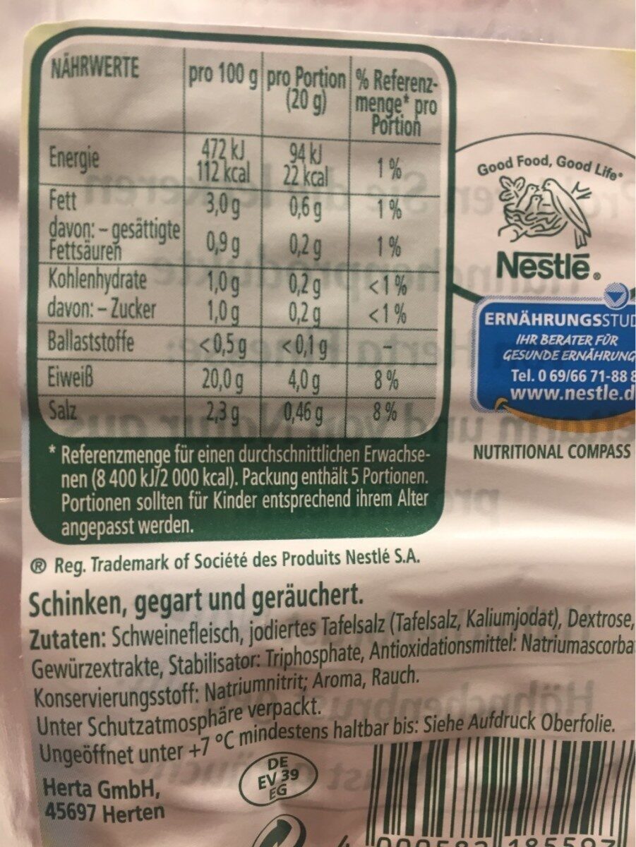 Herta Finesse Schinken Gegart, Fein Geräuchert - Nutrition facts - de